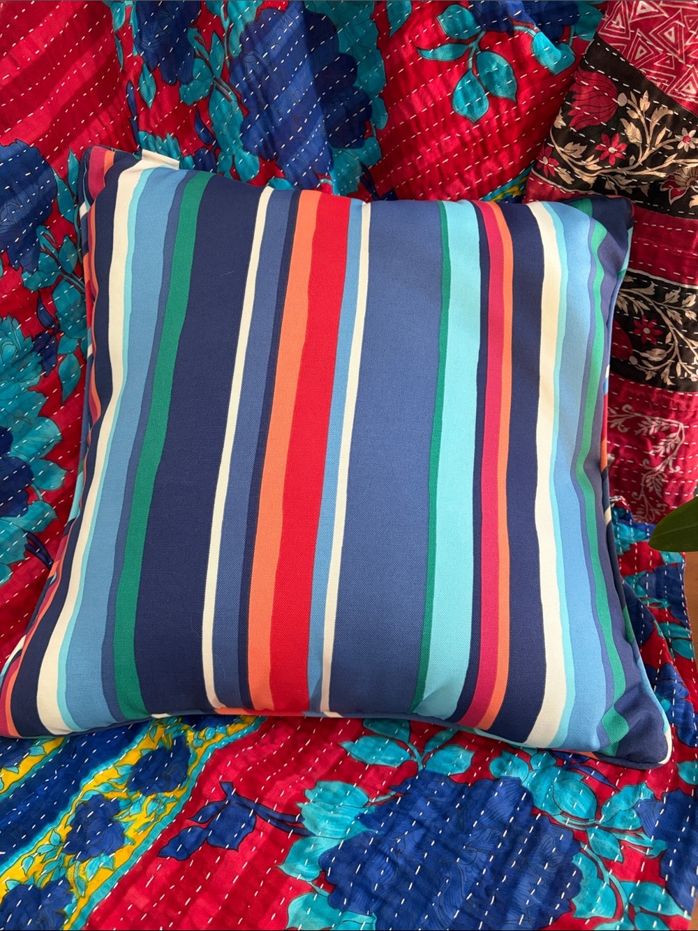 Pier 1 Striped Pillow in Navy, Teal, Aqua, Cream